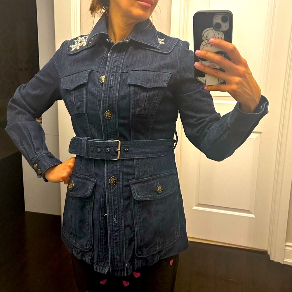 ⭐️Gorgeous military style Jean jacket with belt by Jacob